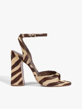 SCHUTZ Zebra-Print Ankle-Strap Block Heel Sandal - Brown/Beige